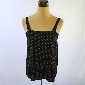 Bobeau Black & Blue Patterned Tiered Tank Top - S